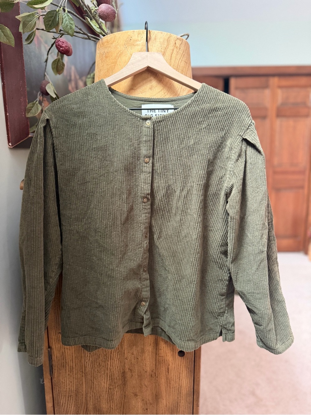 The Tiny Big Sister Olive corduroy  Button-Front Jacket